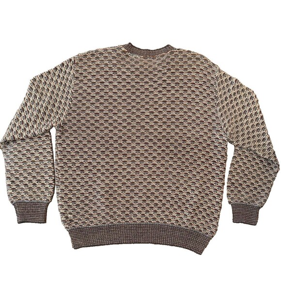 Men’s Italian Knit Sweater Brown Geo Textured Cotton Acrylic L 52 Classic Fall - Picture 3 of 12